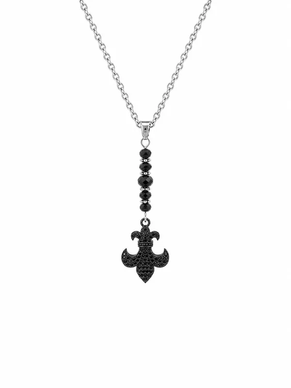 שרשרת לגבר שחורה יוקרתית בעיצוב Fleur De Lis