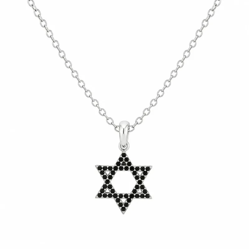 שרשרת לאישה בצבע כסף עם תליון מגן דוד משובץ