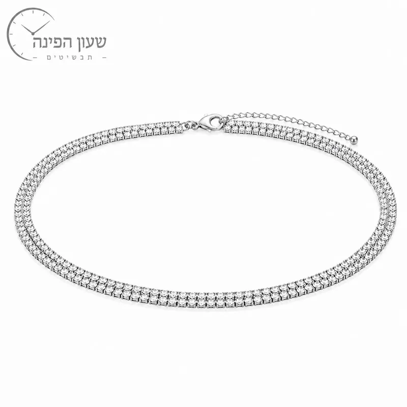 שרשרת טניס כפולה צמודה לצוואר לנשים – צבע כסף