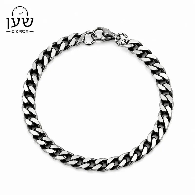 צמיד גורמט יוקרתי לגבר בצבע כסף־שחור