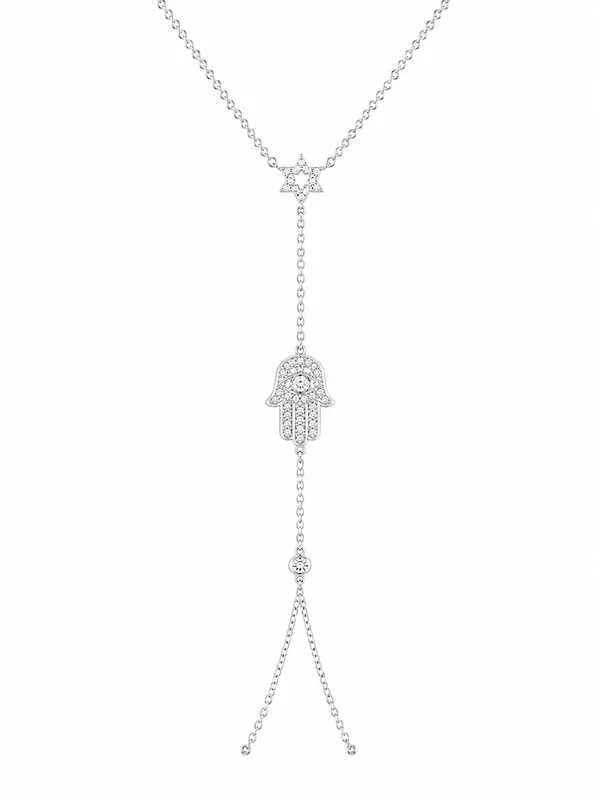 צמיד טבעת (Hand Chain) עם חמסה משובצת – צבע כסף