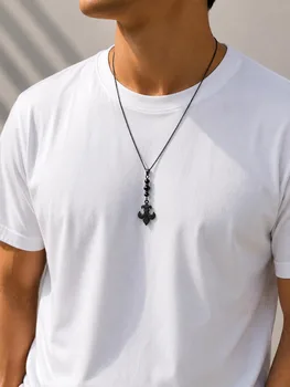 שרשרת לגבר שחורה יוקרתית בעיצוב Fleur De Lis