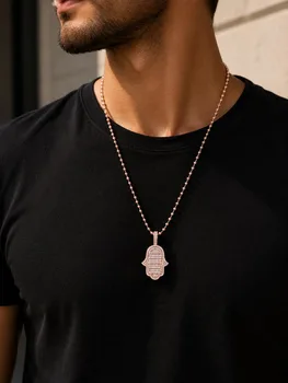 שרשרת חמסה לגבר בעיצוב יוקרתי בגימור רוז גולד
