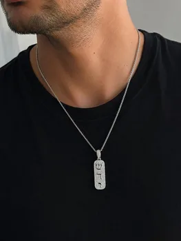 שרשרת לגבר יוקרתית בצבע כסף עם תליון משובץ אבנים