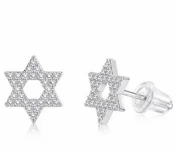 עגילי מגן דוד משובצים זרקונים בצבע כסף