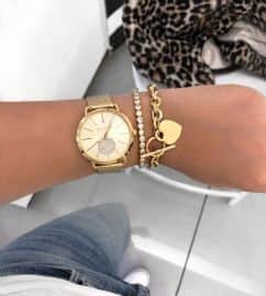 סט שעון יד אנלוגי לאישה michael kors mk3844 מייקל קורס עם צמיד טניס מוזהב