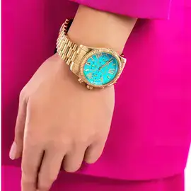 סט שעון יד אנלוגי לאישה michael kors mk7216 מייקל קורס עם צמיד טניס מוזהב