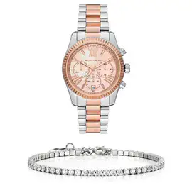 סט שעון יד אנלוגי לאישה עם צמיד טניס כסוף michael kors mk7219 מייקל קורס