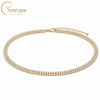 שרשרת טניס כפולה צמודה לצוואר לנשים – צבע זהב