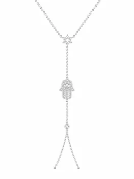 צמיד טבעת (Hand Chain) עם חמסה משובצת – צבע כסף