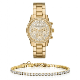 שעון יד אנלוגי לאישה michael kors mk7310 מייקל קורס עם צמיד טניס מוזהב