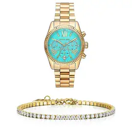 סט שעון יד אנלוגי לאישה michael kors mk7216 מייקל קורס עם צמיד טניס מוזהב